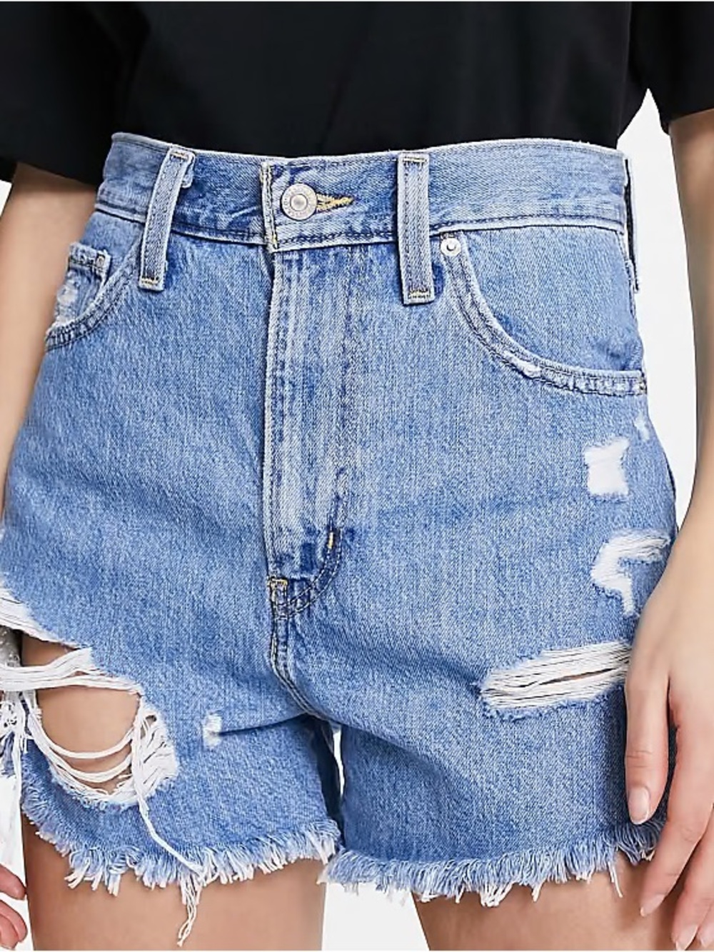 Levis Denim Distressed High-Waisted Mom Shorts